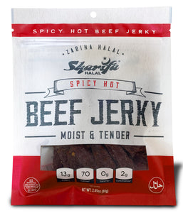 Sharifa Halal Beef Jerky, Spicy Hot, (3) 2.85 oz. Bag – Great Everyday Halal Jerky Beef Meat Snack, 100 % Real Zabiha Halal Beef, 13g of Protein, 70 Calories, 0g Trans Fat, & 2g of Carbohydrates