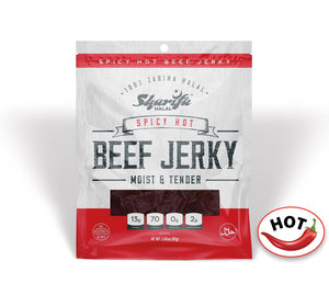 Sharifa Halal Beef Jerky, Spicy Hot, (1) 2.85 oz. Bag – Great Everyday Halal Jerky Beef Meat Snack, 100 % Real Zabiha Halal Beef, 13g of Protein, 70 Calories, 0g Trans Fat, & 2g of Carbohydrates