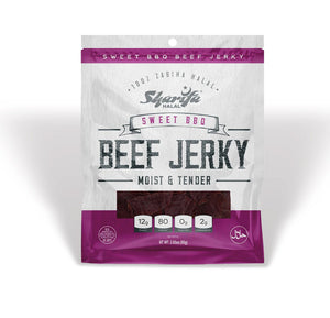 Sharifa Halal Beef Jerky, Sweet BBQ, (1) 2.85 oz. Bag – Great Everyday Halal Jerky Beef Meat Snack, 100 % Real Zabiha Halal Beef, 12g of Protein, 80 Calories, 0g Trans Fat, & 2g of Carbohydrates