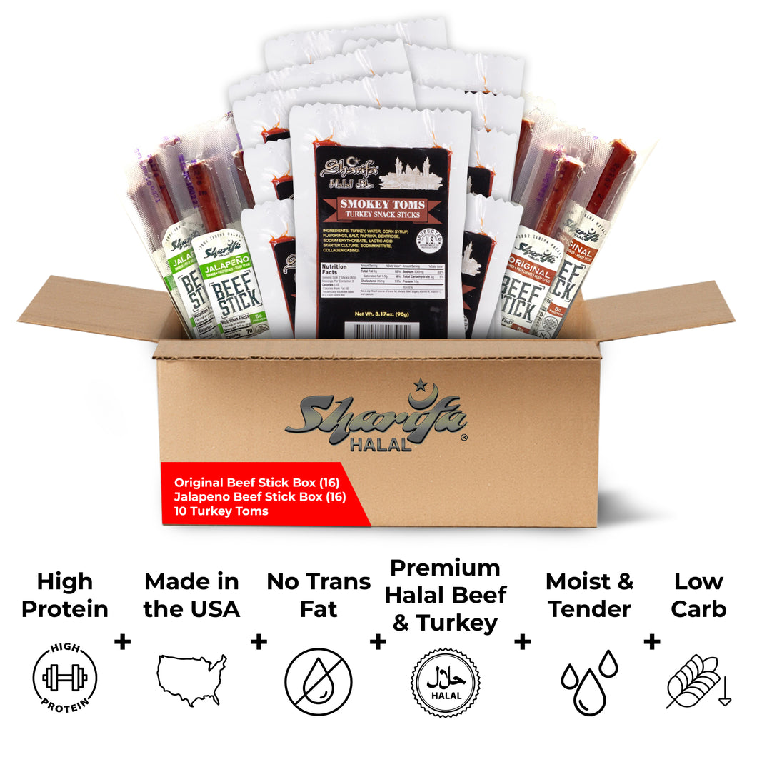 Ultimate Sharifa Halal Beef Sticks and Turkey Toms Snack Box