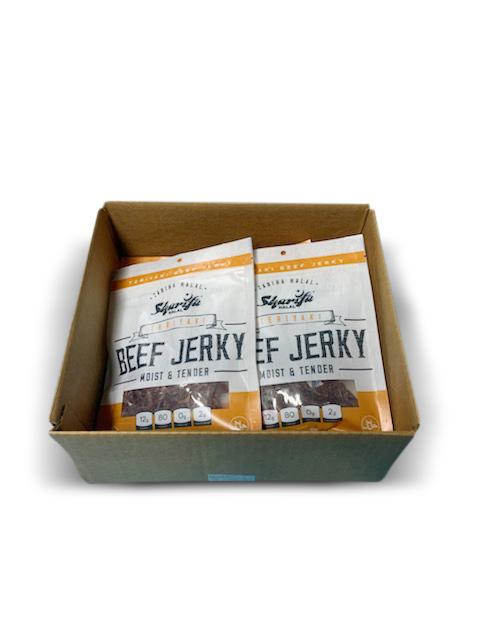 SHARIFA HALAL BEEF JERKY, TERIYAKI, (1 CASE) (12-2.85 OZ. BAGS) – GREAT EVERYDAY HALAL JERKY BEEF MEAT SNACK, 100 % REAL ZABIHA HALAL BEEF, 12G OF PROTEIN, 80 CALORIES, 0G TRANS FAT, & 2G OF CARBOHYDRATES